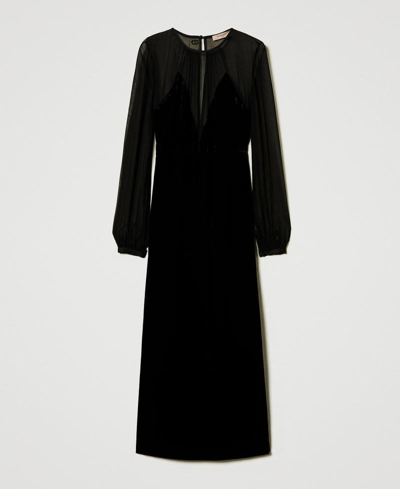 Chiffon and velvet midi dress Black Woman 242TT2180_00006_S0
