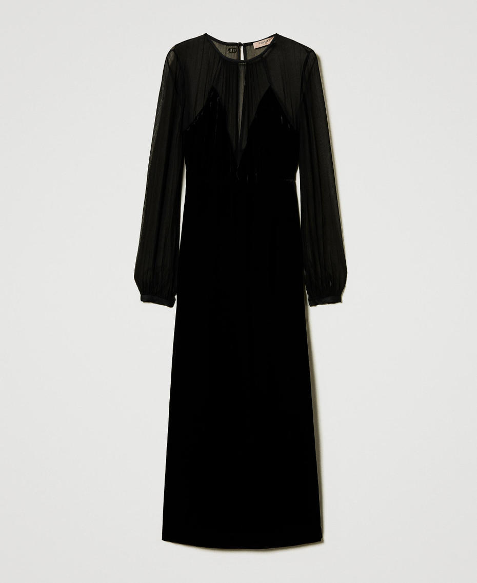 Chiffon and velvet midi dress Black Woman 242TT2180_00006_S0