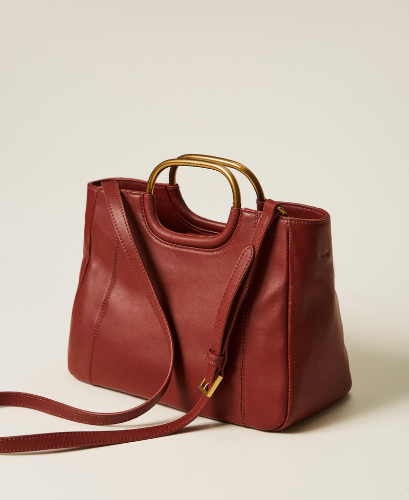 Leather shopper bag with metal handles Henna Brown Woman 261TD8451_13332_03