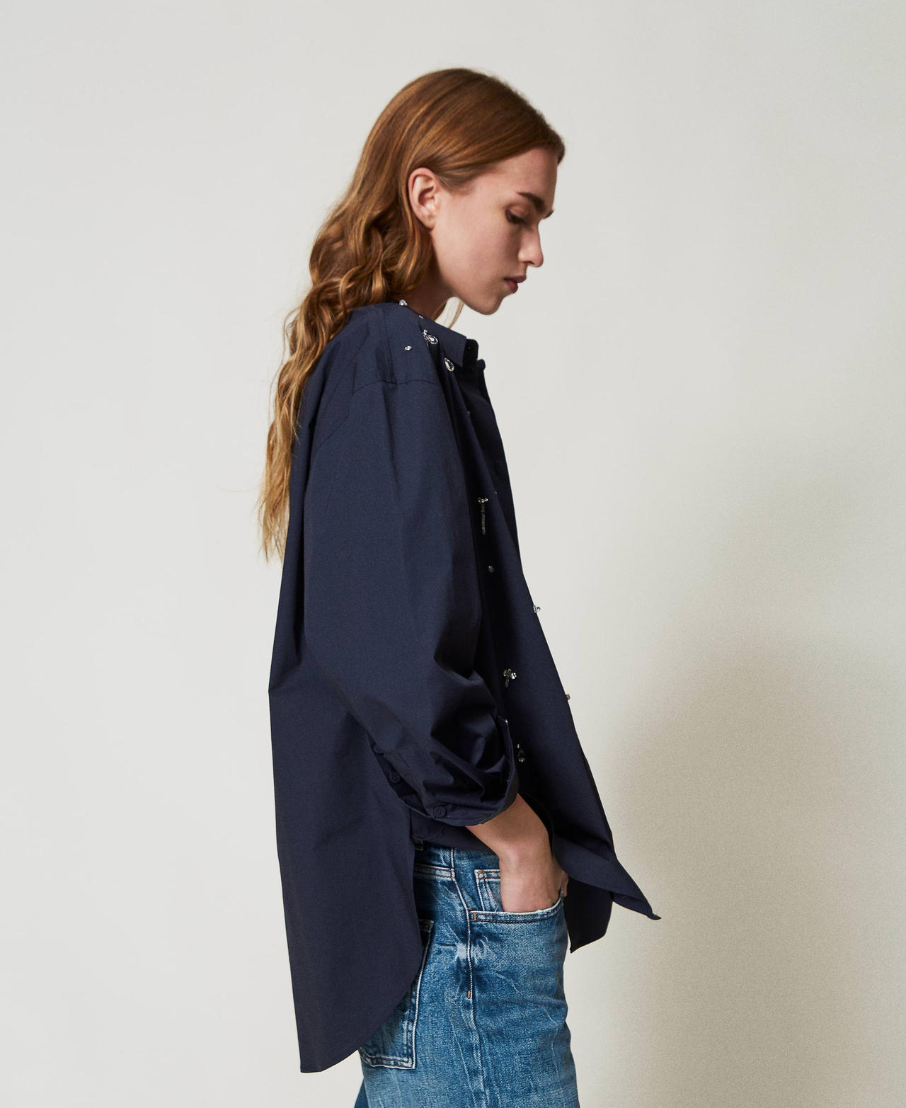 Camicia con ricami a mano Deep Blue Donna 251AP2291_03585_02