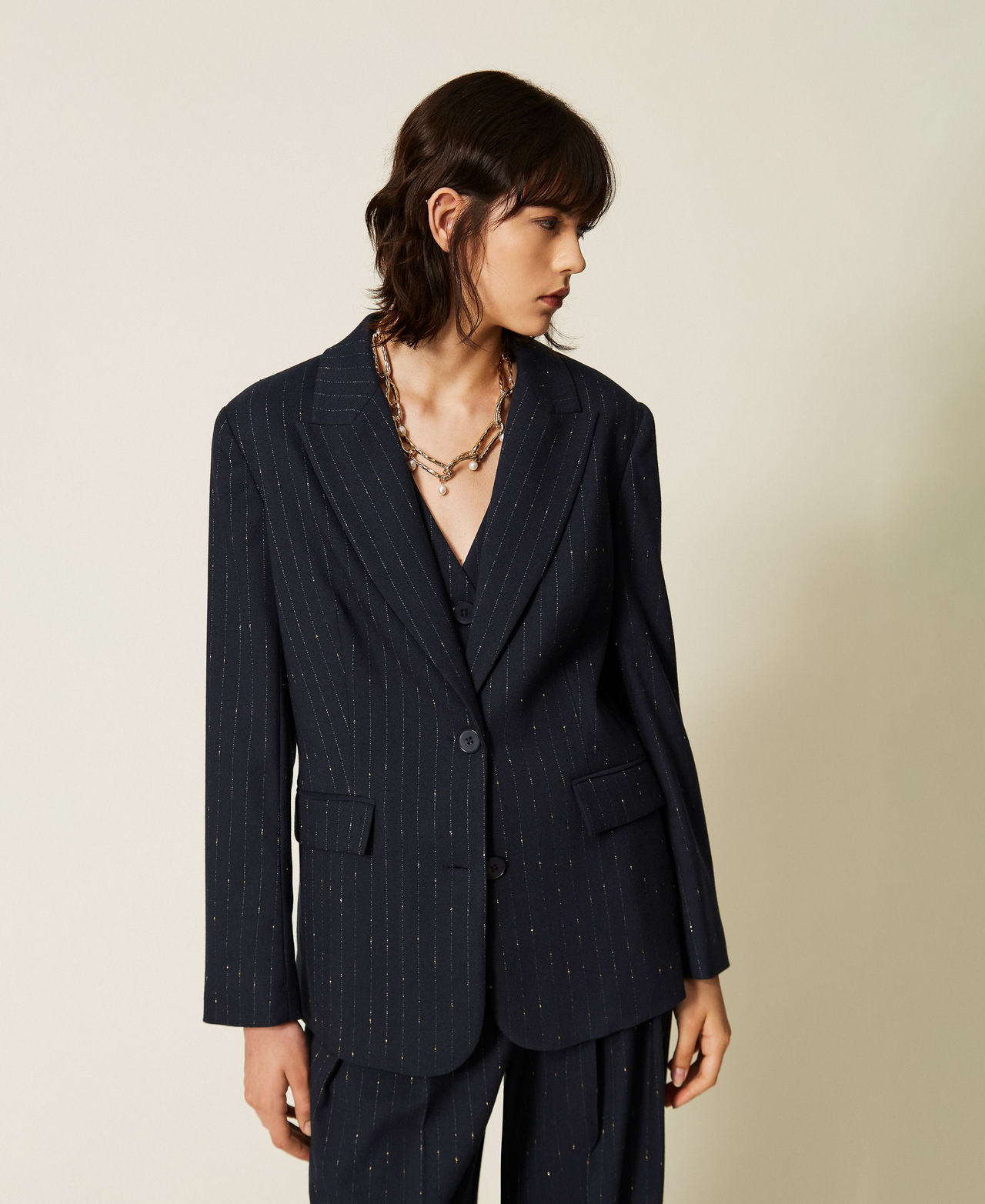 Chaqueta blazer de raya diplom&aacute;tica Blue Paint Pinstripe Mujer 262AP2364_13687_01