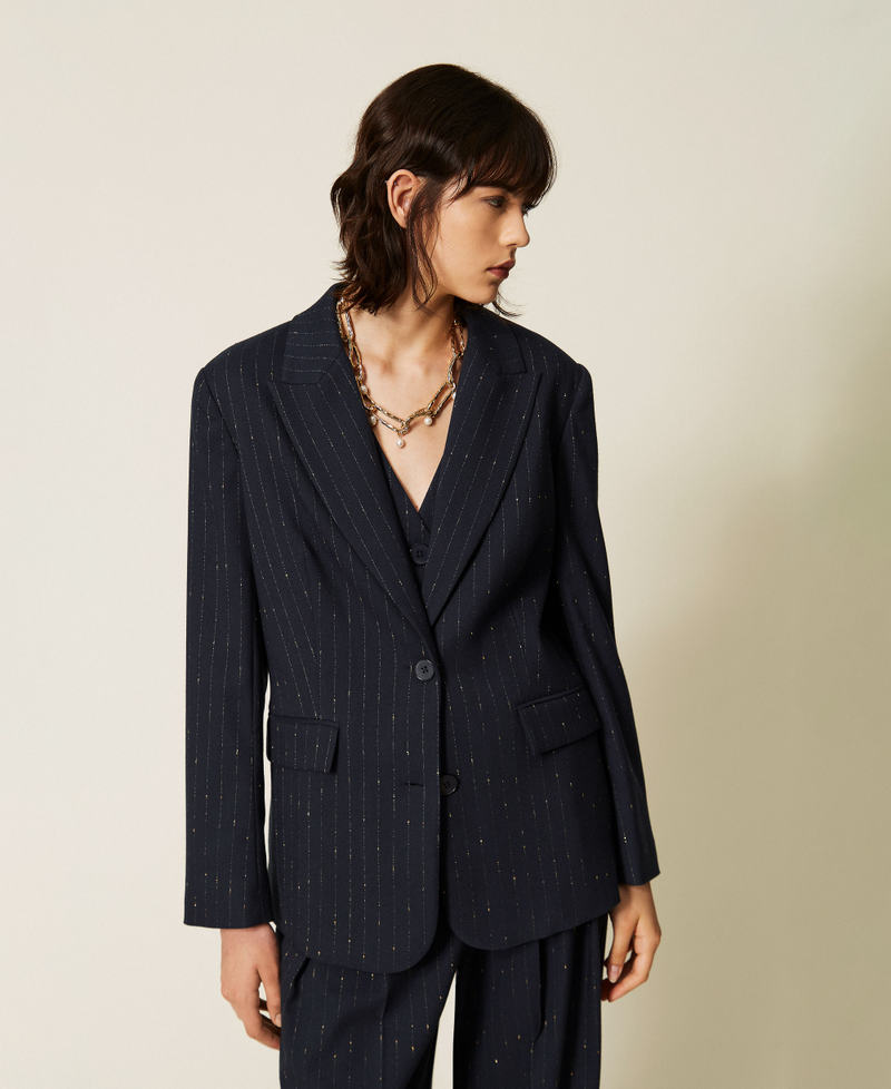 Chaqueta blazer de raya diplom&aacute;tica Blue Paint Pinstripe Mujer 262AP2364_13687_01
