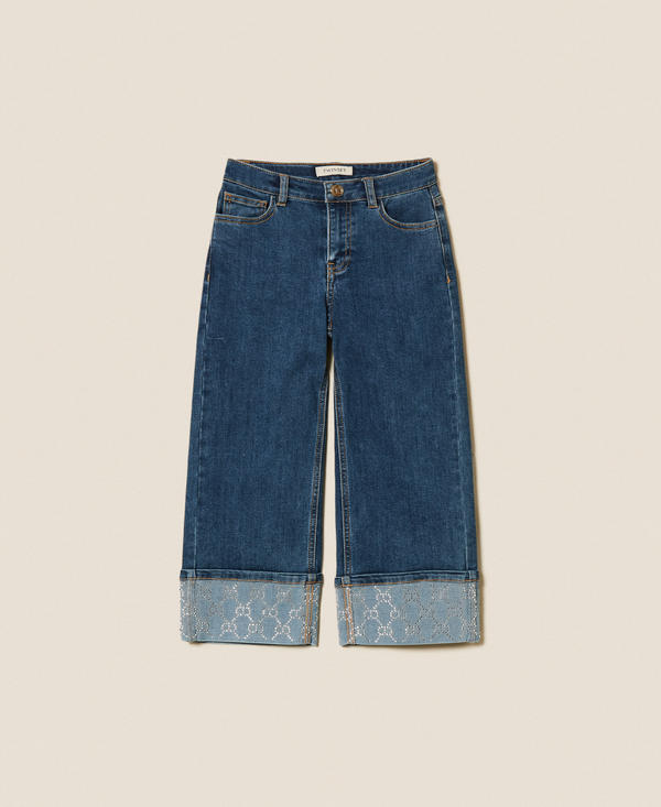 Five-pocket jeans with rhinestone Oval T