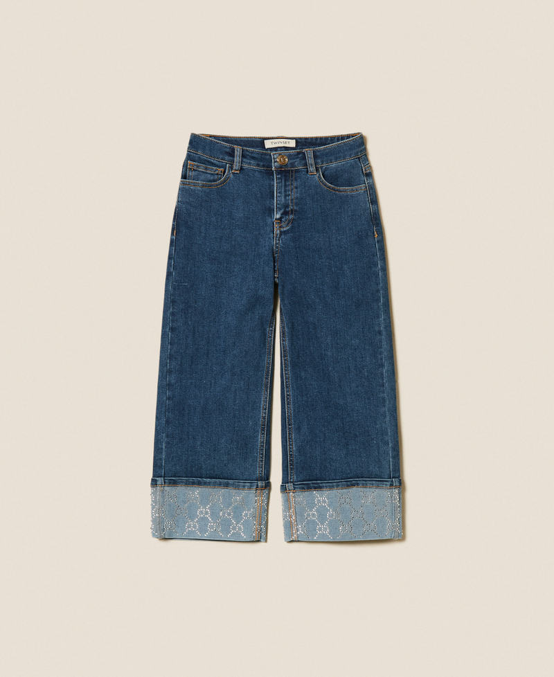 Five-Pocket-Jeans mit Oval T aus Strass Denim Mid Blue Mädchen 252GJ2190_07282_S0