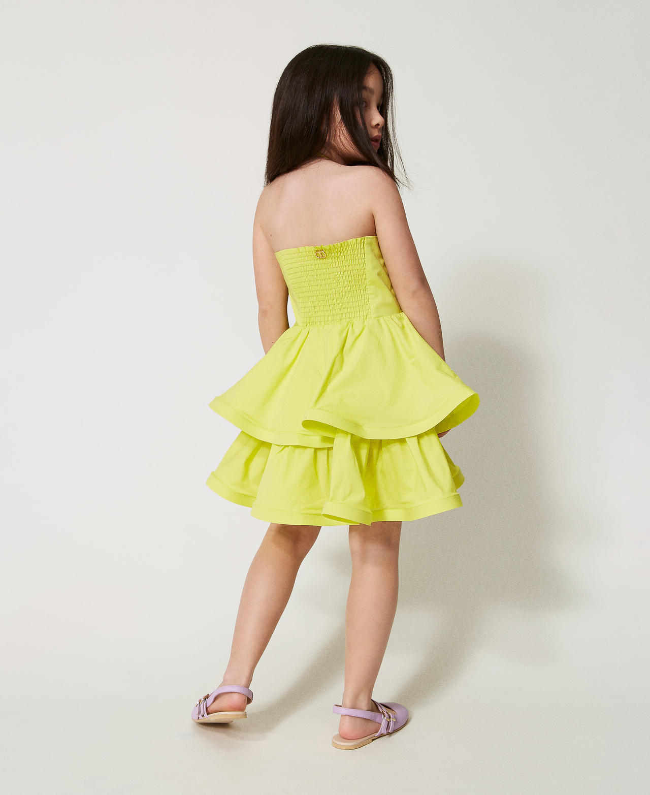 Short poplin halter dress with flounces Yellow Plum Girl 251GJ2420_12124_03