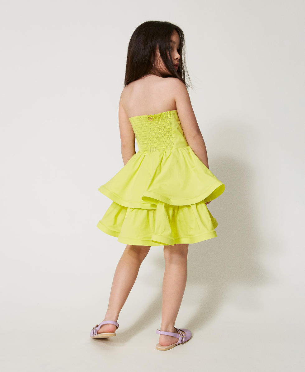 Abito halter corto in popeline con balze Yellow Plum Bambina 251GJ2420_12124_03