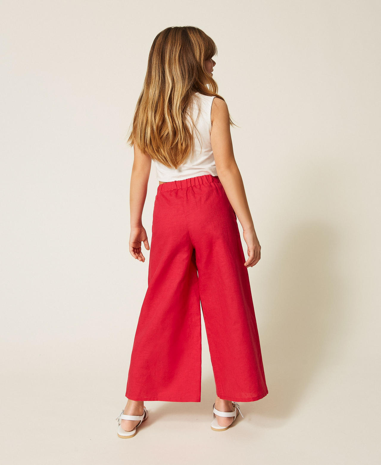 Linen cropped trousers Magenta Red Girl 261GJ2036_13160_03