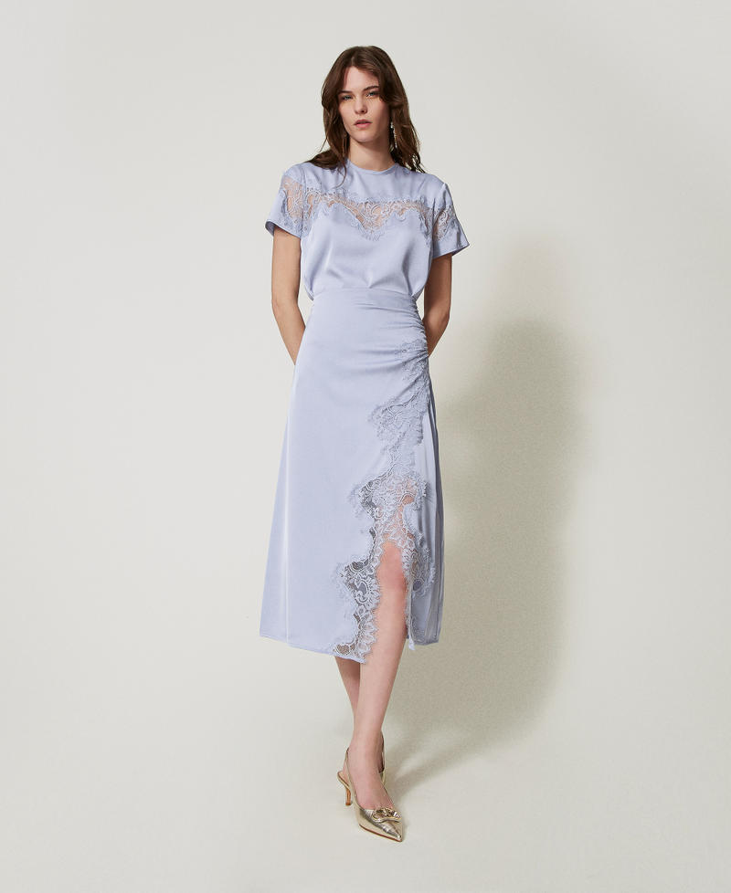 Satin T-shirt with lace Lilac Flowers Woman 251TQ2013_00703_T0