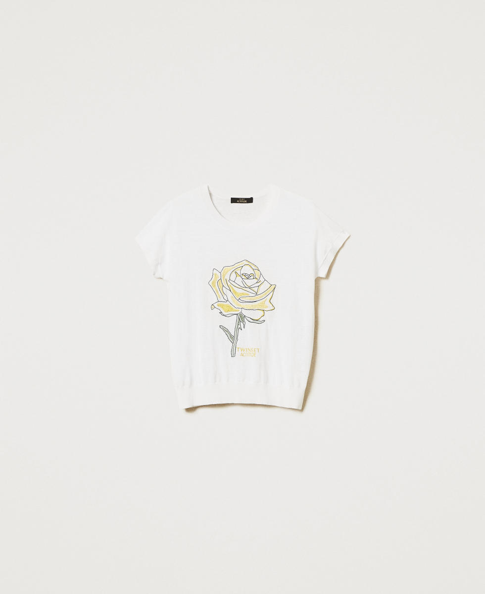 T-Shirt aus Gestrick mit Stickerei