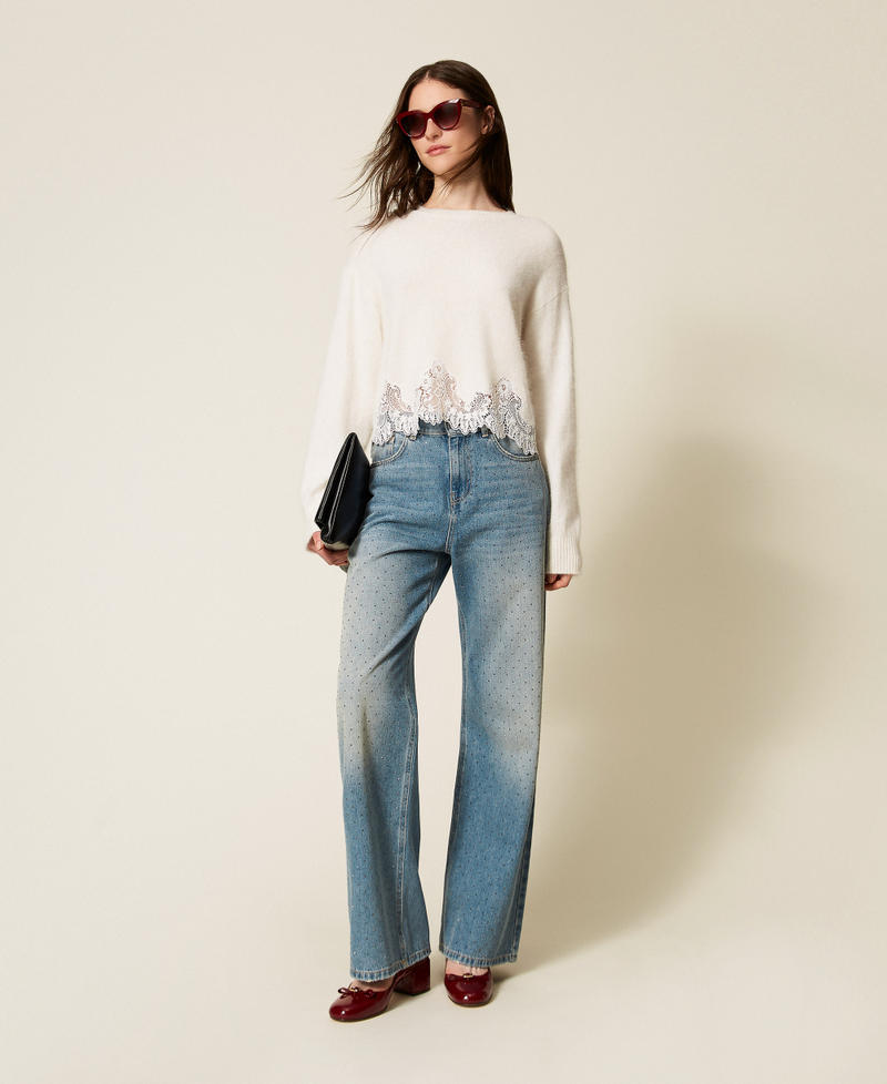 Angora jumper with embroidery and lace White Snow Woman 252TT3381_00282_T0