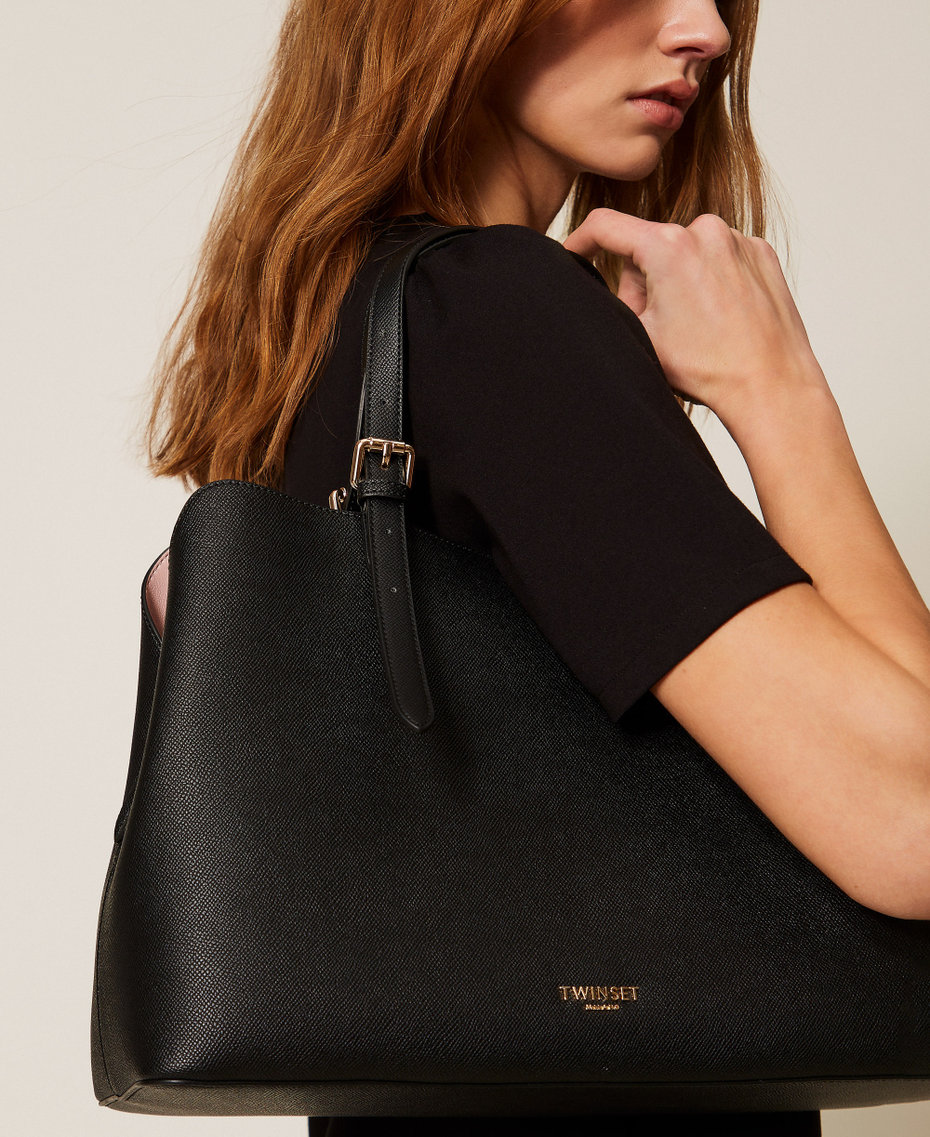 Tote bag with buckles Two-tone Black/Parisienne Pink Woman 261TB7180_10632_T0