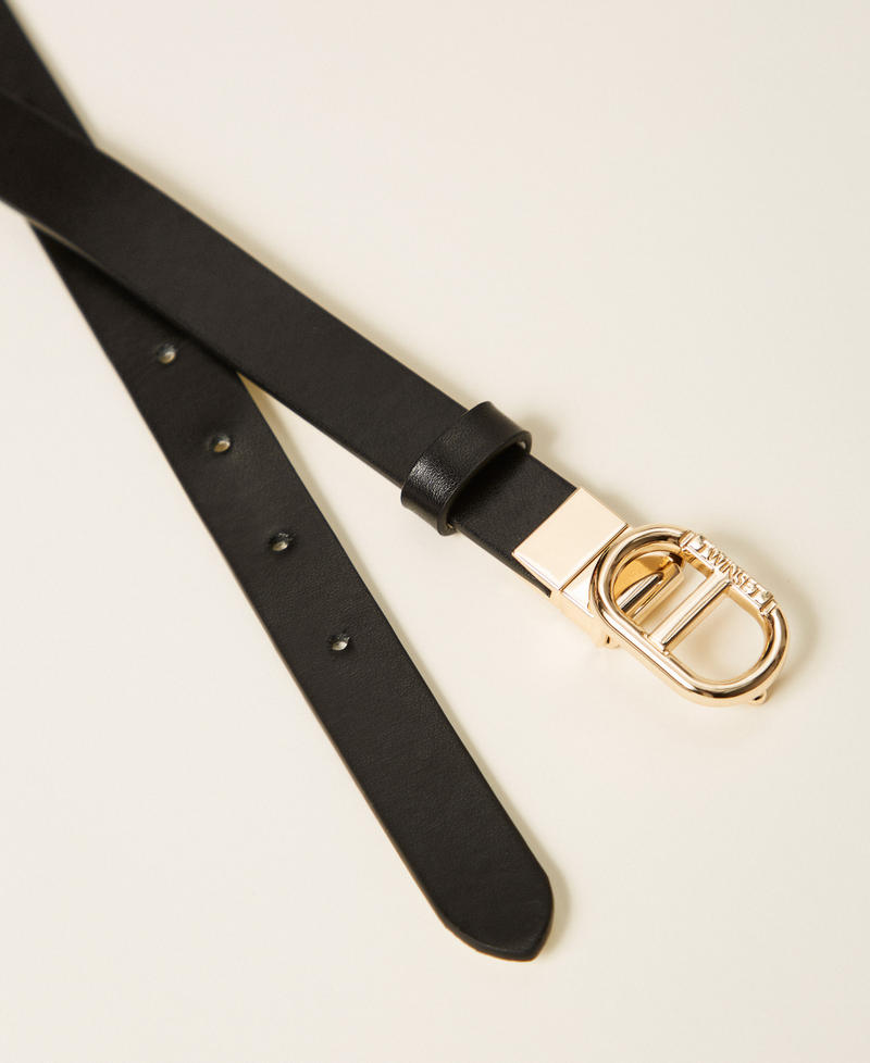Reversible belt with Oval T Two tone Black/Milk Girl 252GJ501C_12697_02