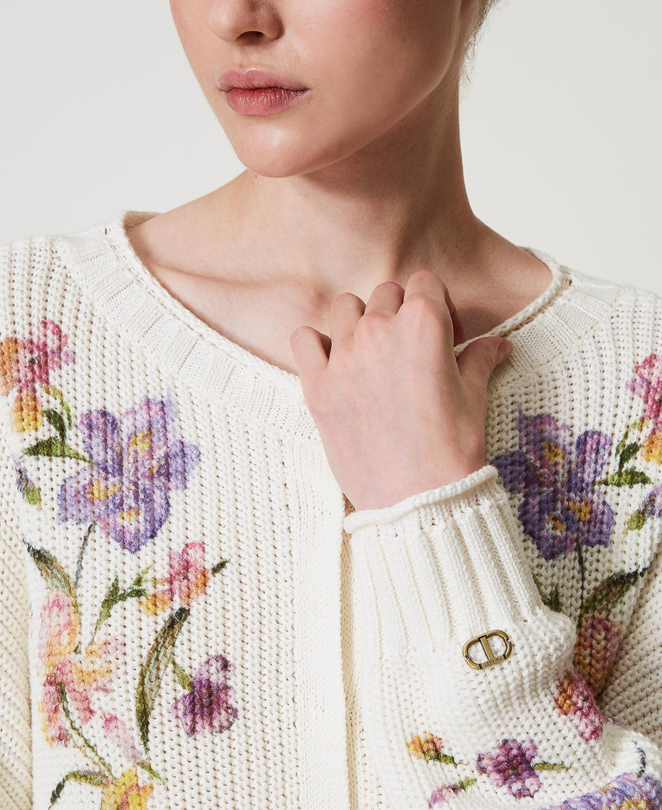 Cardigan-jumper with floral print Multicolour/Mother of Pearl Iris Print Woman 251TP3641_12329_04