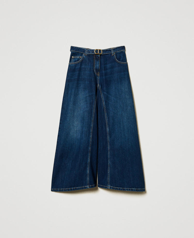 Cropped-Jeans mit Gürtel Dunkles Denim Frau 242TP2580_01313_S0
