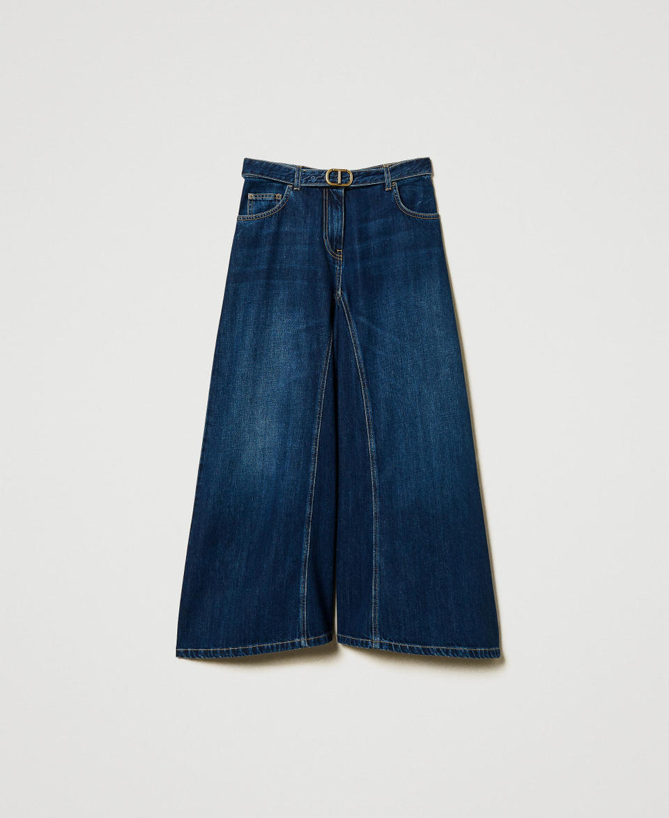 Cropped-Jeans mit Gürtel Dunkles Denim Frau 242TP2580_01313_S0