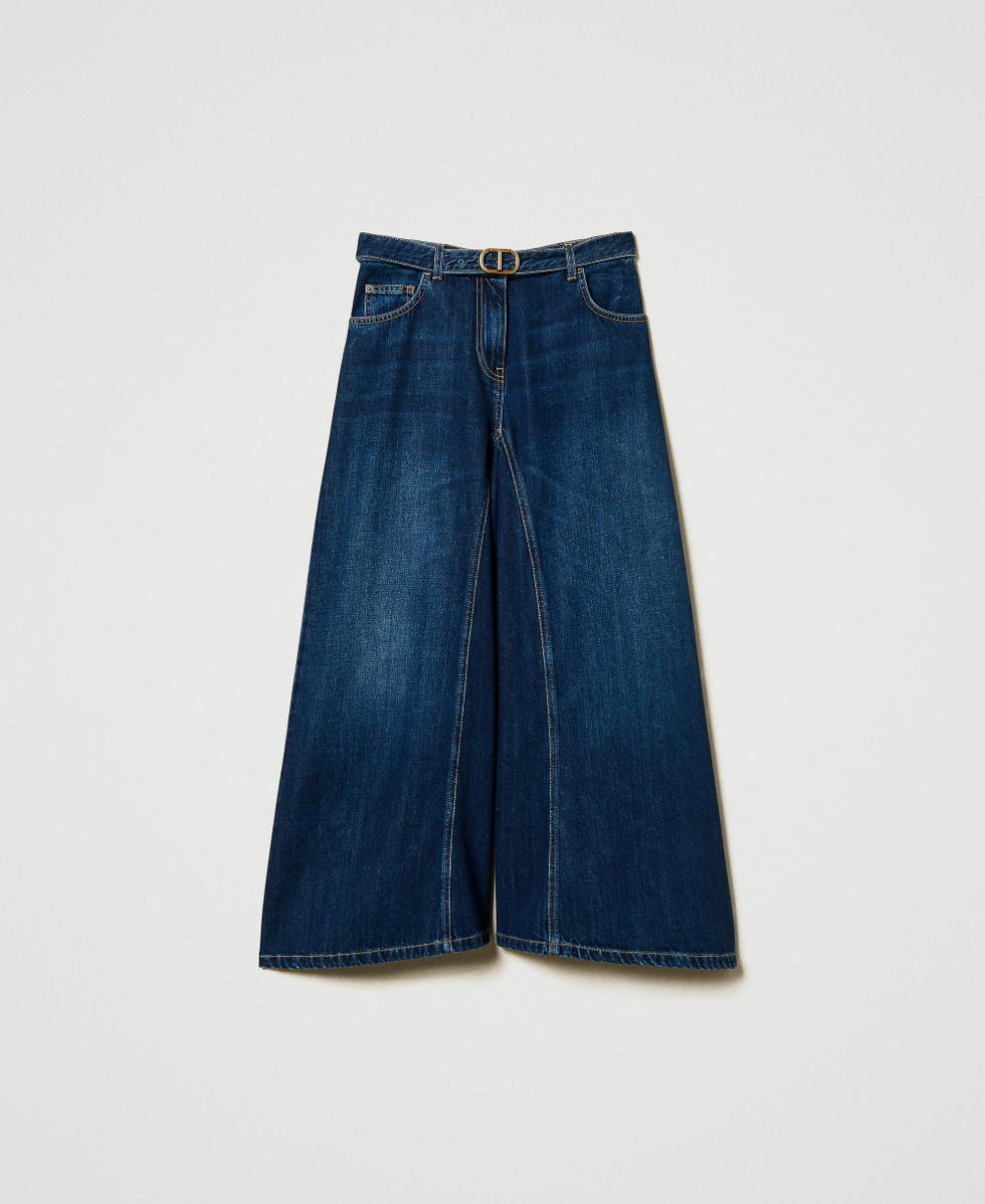 Jean cropped avec ceinture Denim Fonc&eacute; Femme 242TP2580_01313_S0