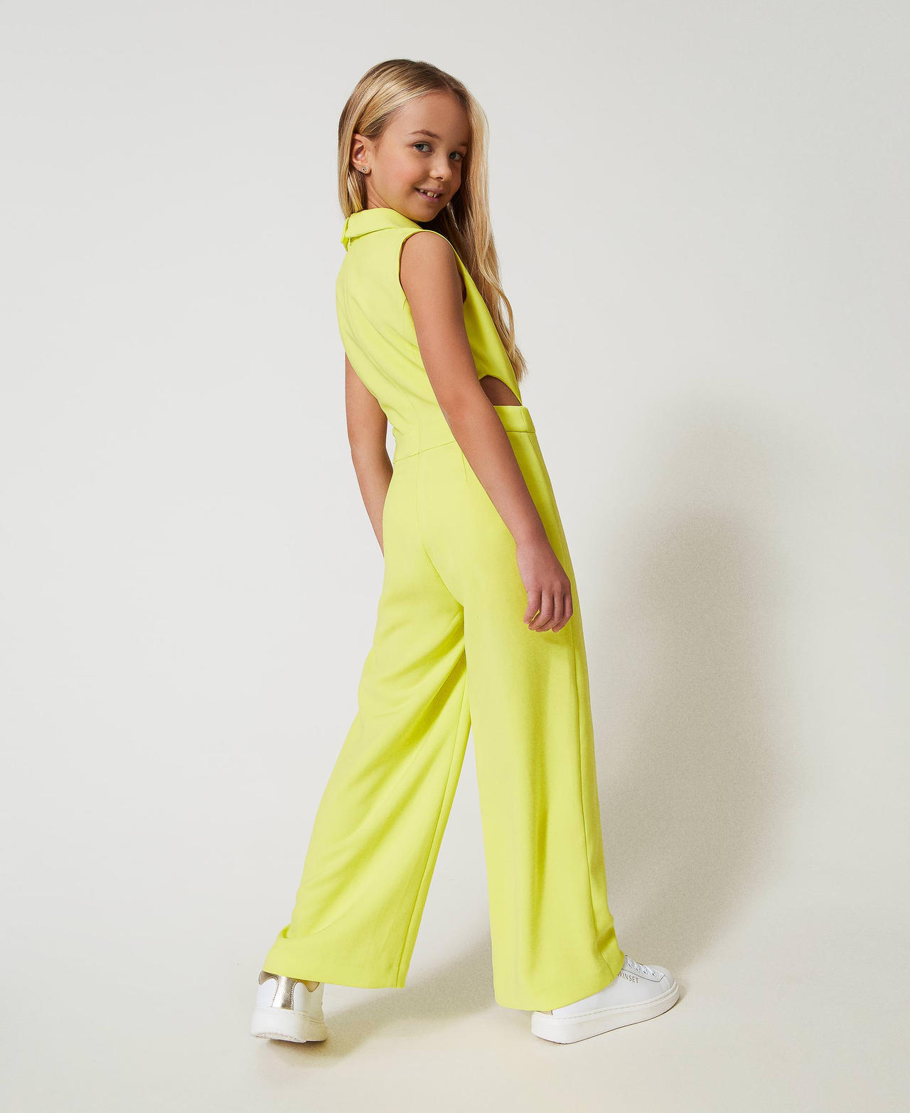 Crêpe and satin jumpsuit with cut-out Yellow Plum Girl 251GJ2QN4_12124_03