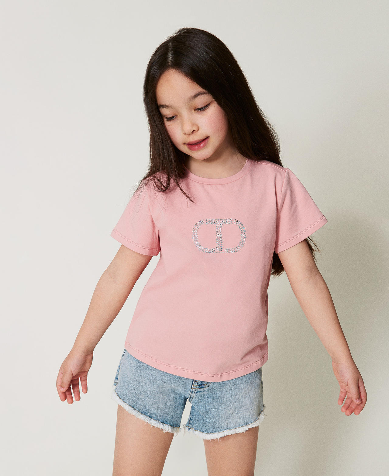 T-shirt avec Oval T strassé Sweet Rose Fille 251GJ2485_00533_01