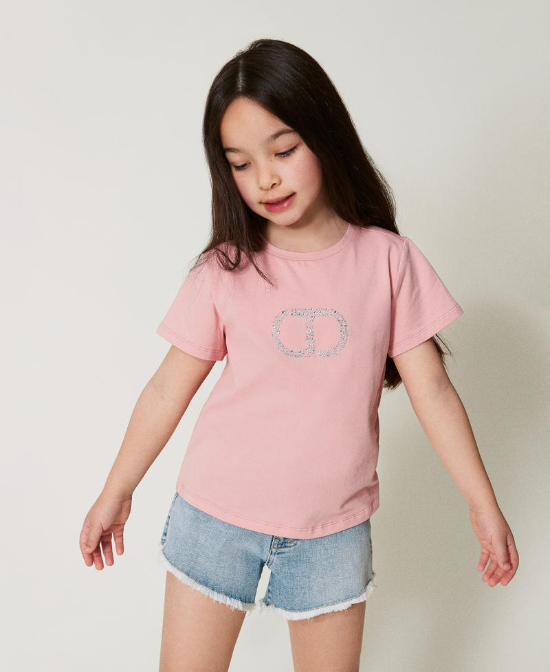T-shirt avec Oval T strassé Sweet Rose Fille 251GJ2485_00533_01