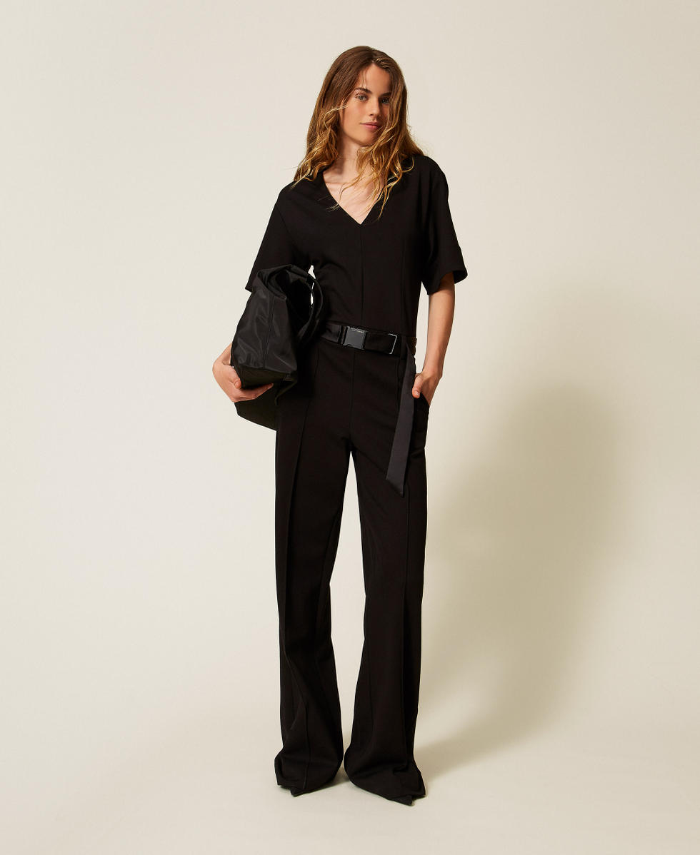 Jumpsuit with satin details Black Woman 252LI2UFF_00006_01