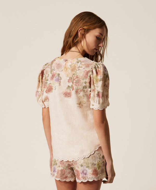 Linen floral blouse with embroidery