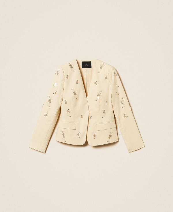 Poplin blazer with embroidery