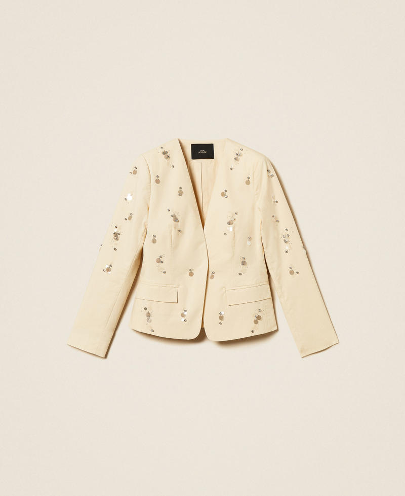 Poplin blazer with embroidery Cashew Beige Woman 261AT2010_13362_S0