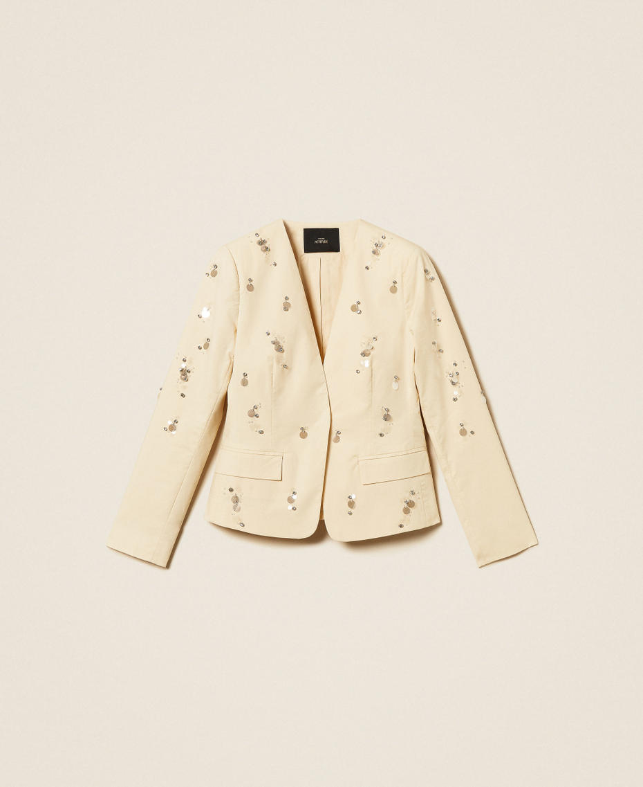 Poplin blazer with embroidery Cashew Beige Woman 261AT2010_13362_S0