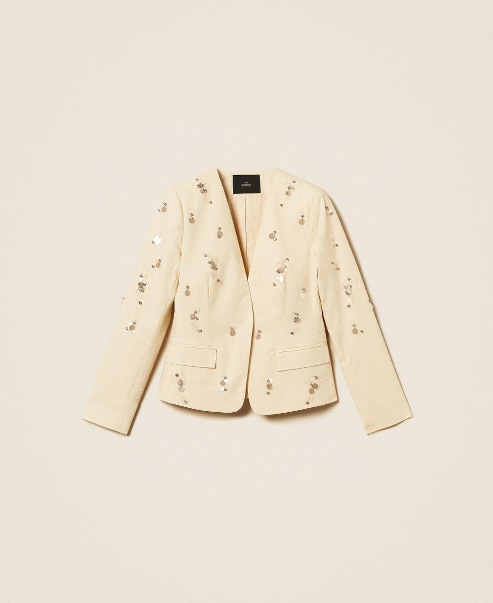 Poplin blazer with embroidery