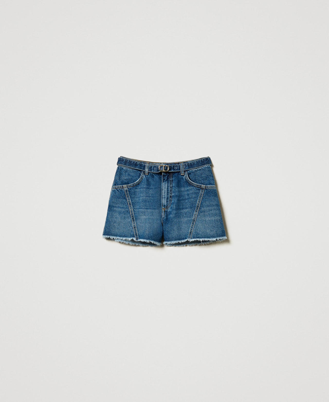 Denim shorts with Oval T belt "Mid Denim" Blue Woman 251TP2575_01611_0S