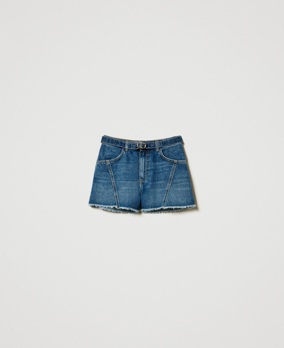 Denim shorts with Oval T belt