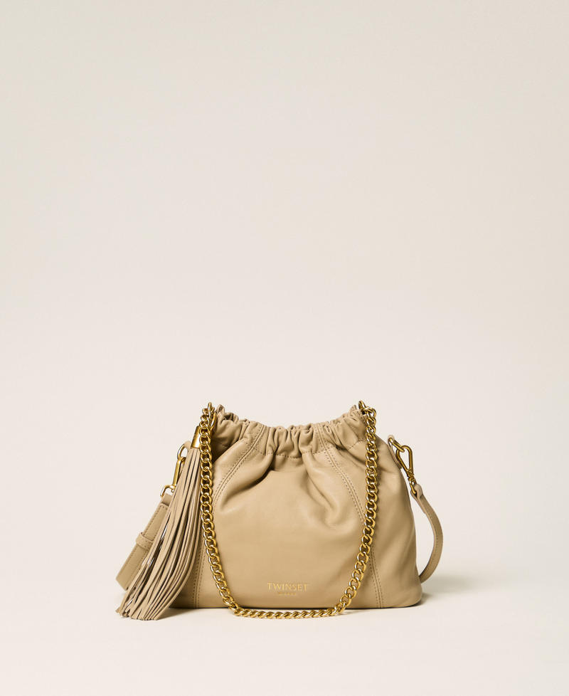 Umh&auml;ngetasche aus Leder mit Raffung Khaki Frau 262TD8181_13165_01