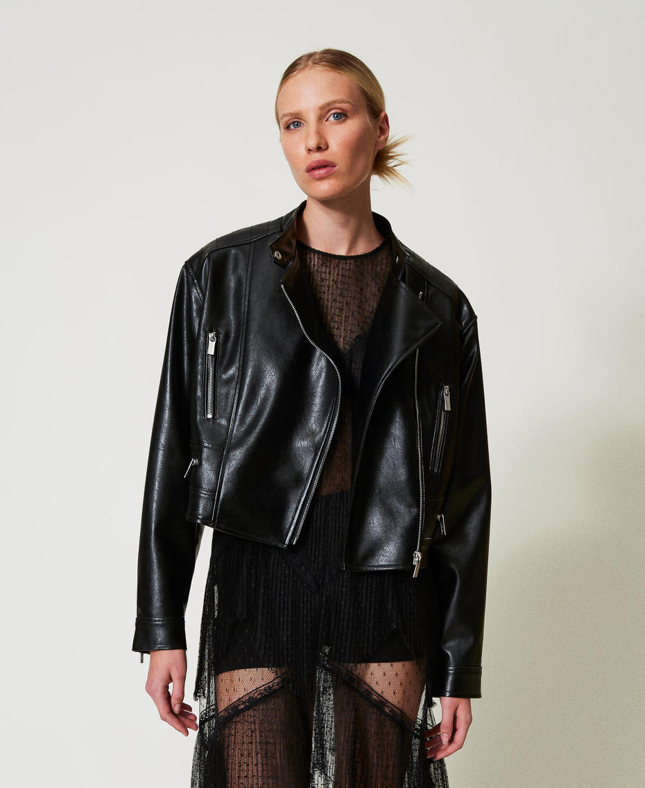 Faux leather biker jacket Black Woman 251TP2560_00006_01