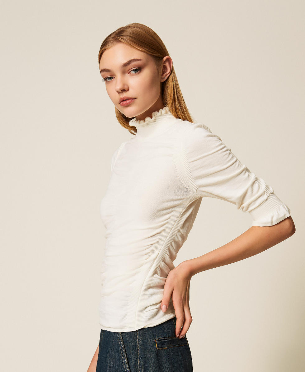 Pull col montant avec fronce Blanc Neige Femme 252TT3151_00282_02