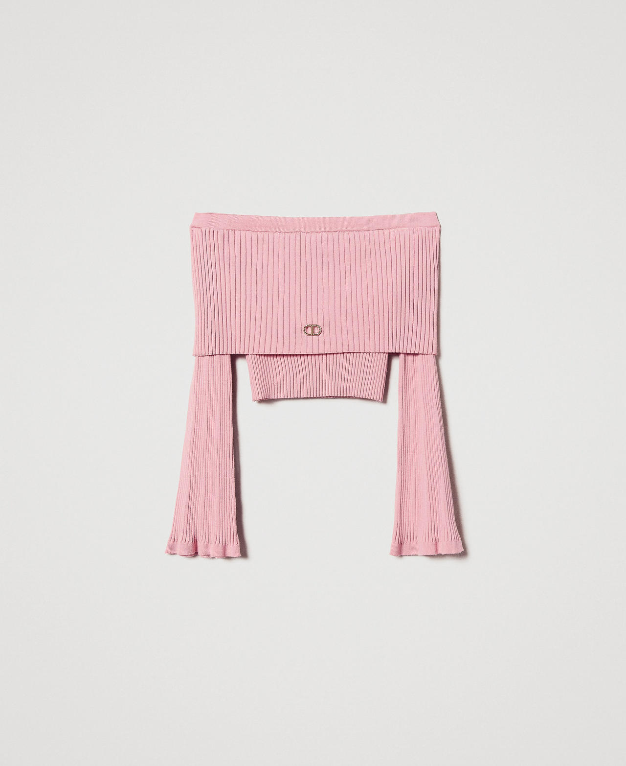 Off-shoulder rib jumper with Oval T Sweet Rose Girl 251GJ3412_00533_0S