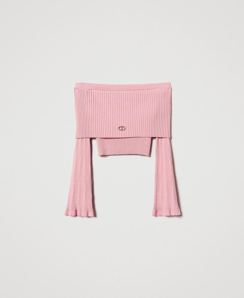 Off-shoulder rib jumper with Oval T Sweet Rose Girl 251GJ3412_00533_0S