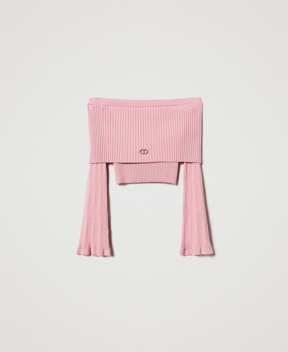 Off-shoulder rib jumper with Oval T Sweet Rose Girl 251GJ3412_00533_S0