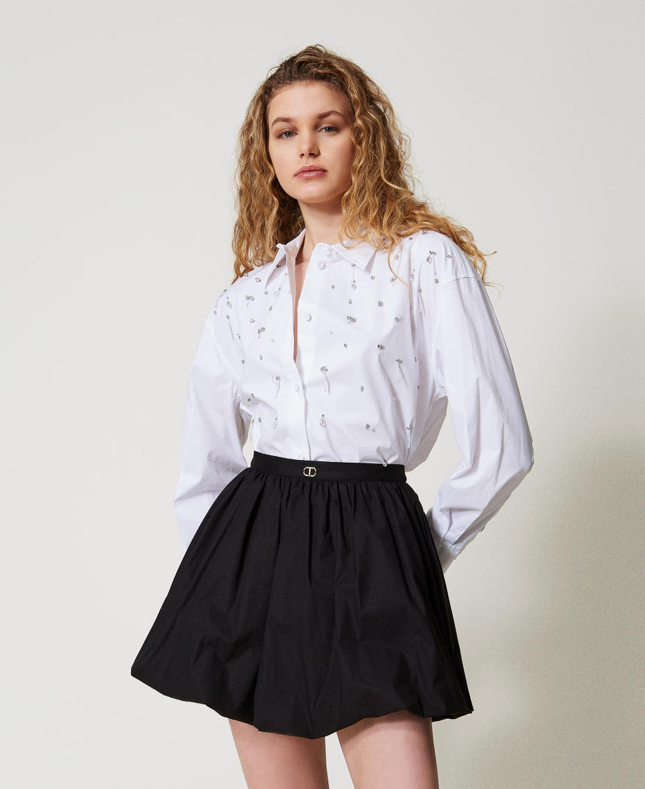 Poplin balloon miniskirt Black Woman 251TF202B_00006_01