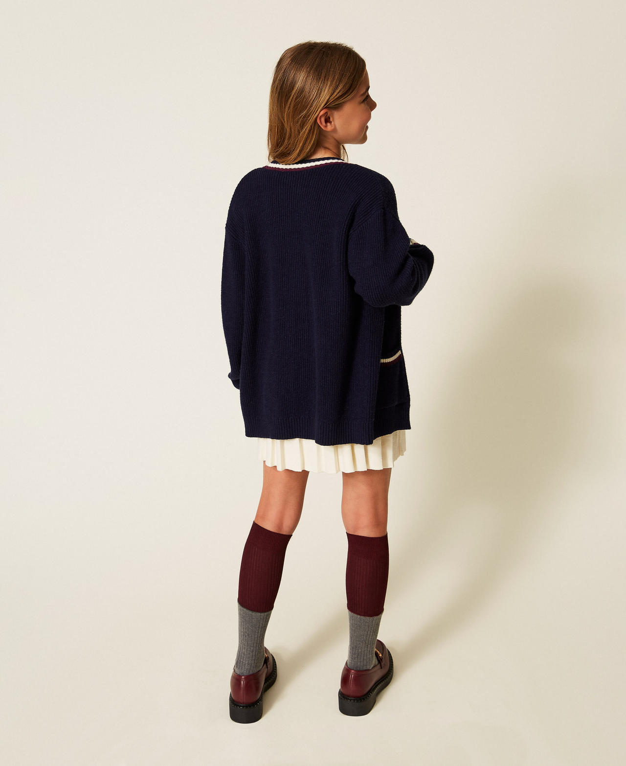 Cardigan avec bandes bicolores Bleu Classique Fille 252GJ3033_11956_03