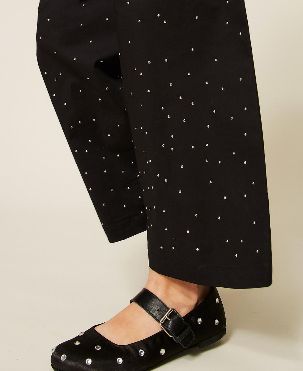Pantalon cropped en popeline avec cabochons Noir Fille 261GJ2020_00006_04
