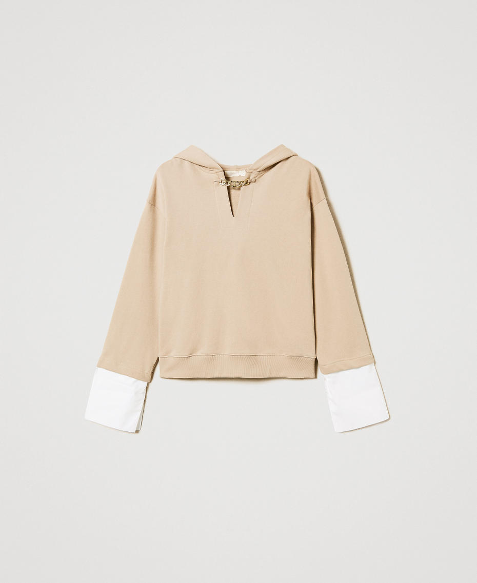 Sweatshirt with poplin cuffs and Oval T chain Rope Beige Woman 251TE2070_12145_S0