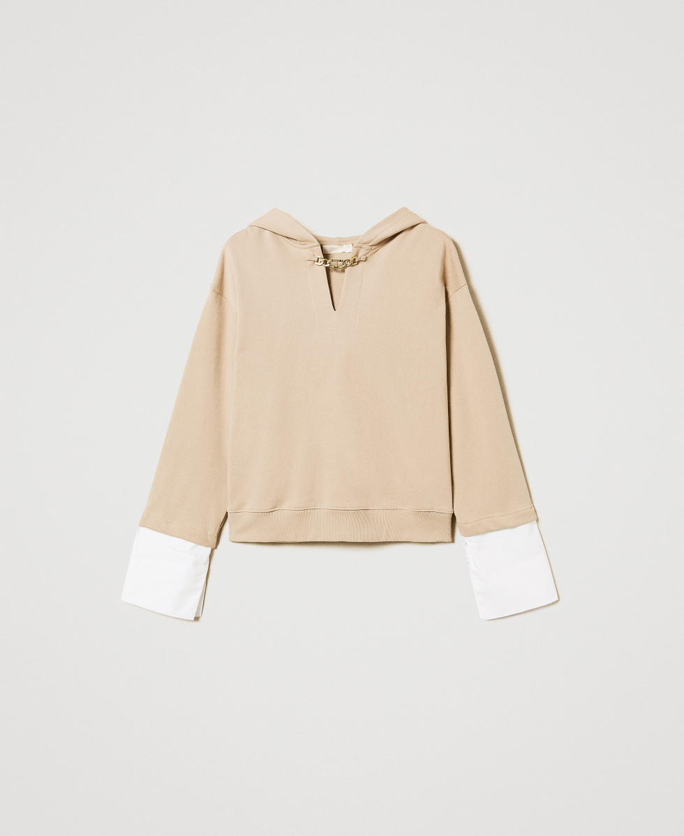 Sweatshirt with poplin cuffs and Oval T chain
