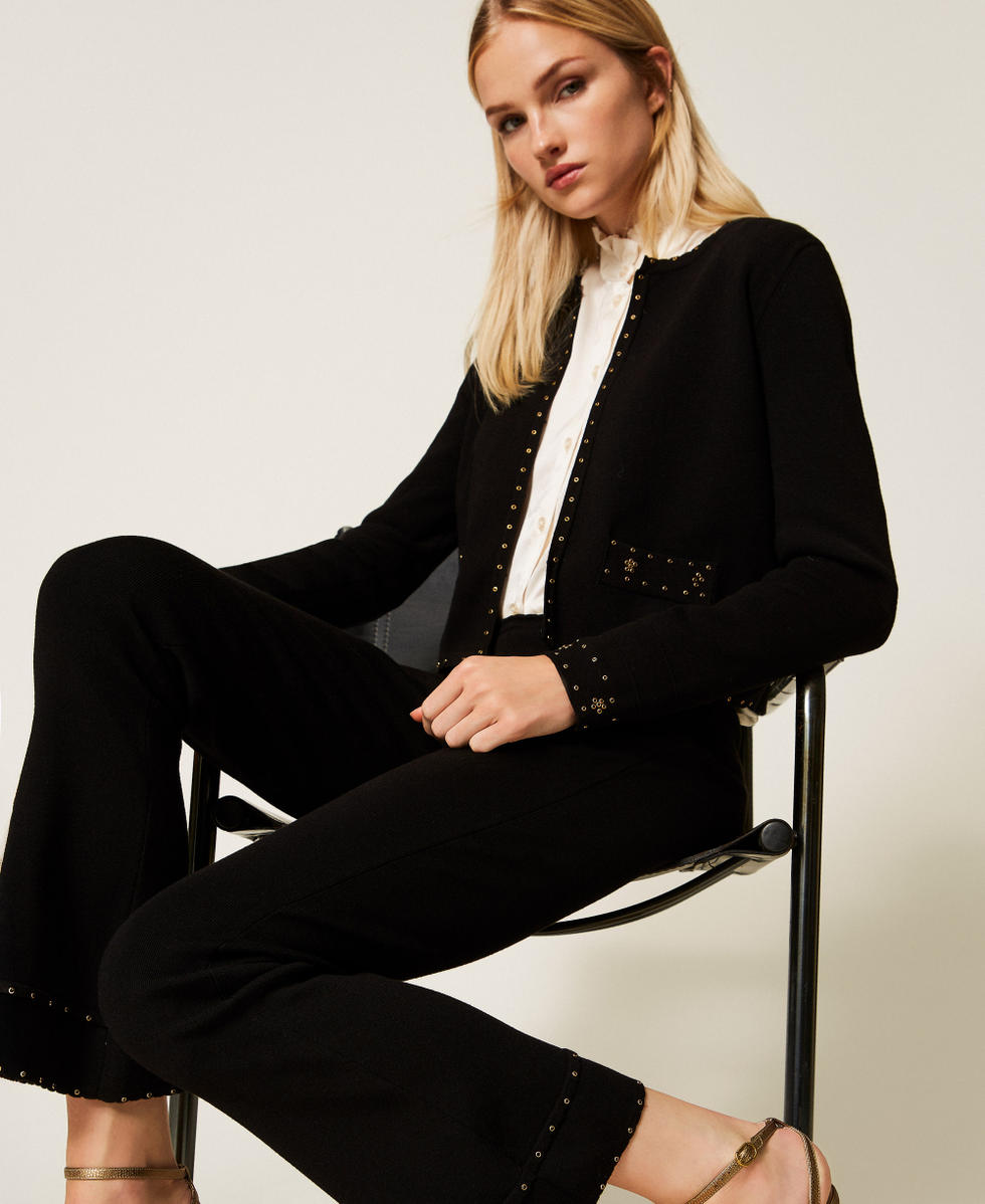 Pantalon en maille avec strass Noir Femme 252TP3273_00006_04