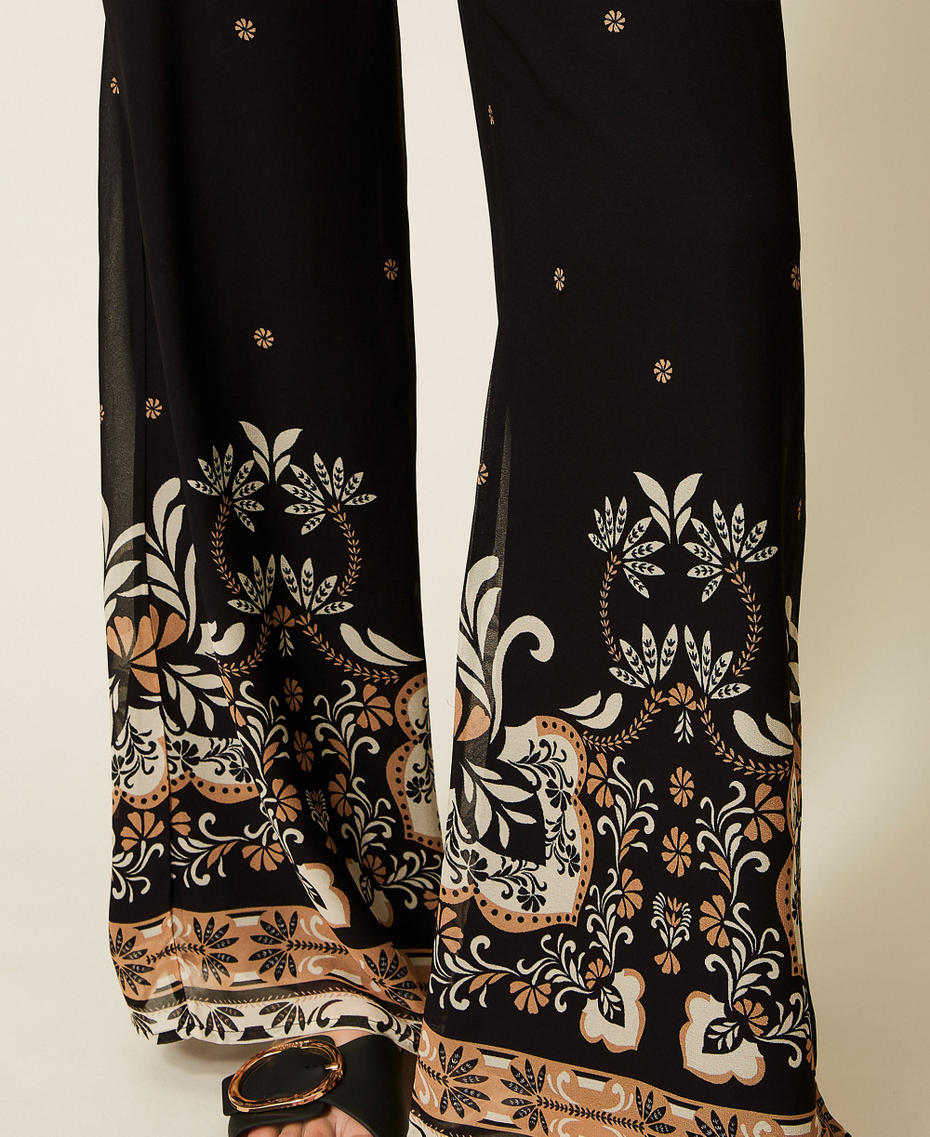 Georgette wide printed trousers Black Foulard Print Woman 261LB2LDD_13225_04