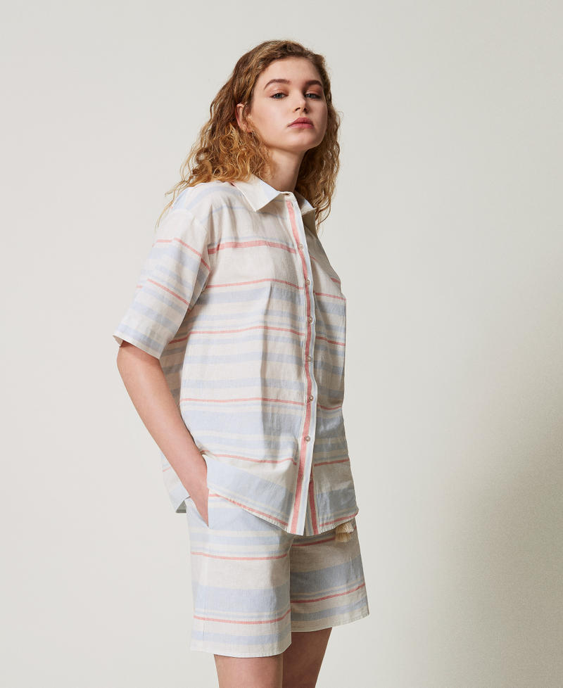 Camicia in misto lino a righe Riga Sugar / Coral Sunset / Blue Topaz Donna 251LM2LAA_12378_02
