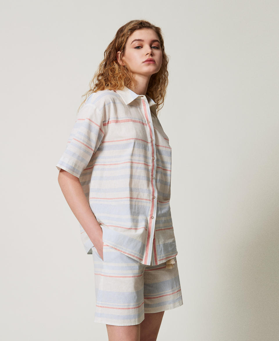 Camicia in misto lino a righe Riga Sugar / Coral Sunset / Blue Topaz Donna 251LM2LAA_12378_02