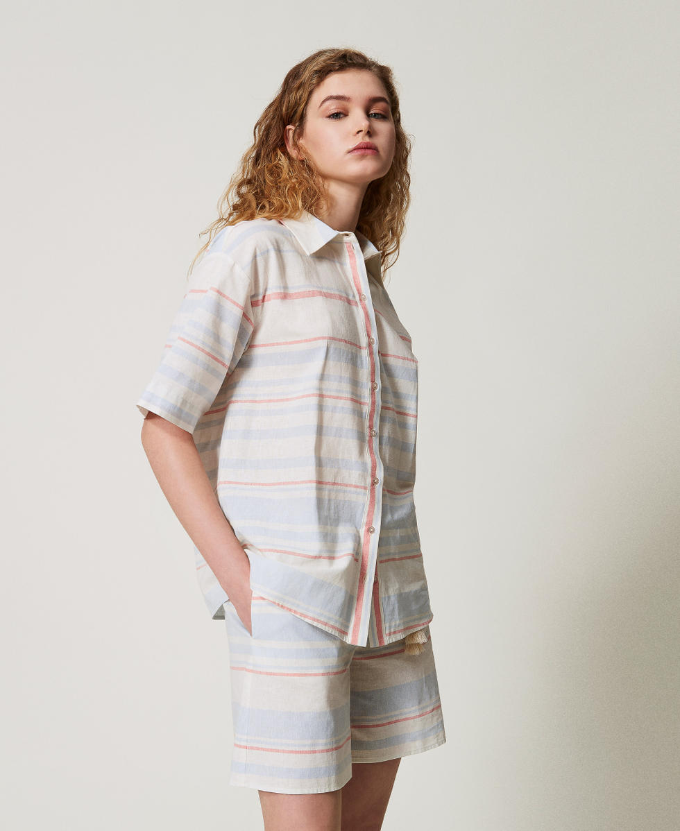 Camicia in misto lino a righe Riga Sugar / Coral Sunset / Blue Topaz Donna 251LM2LAA_12378_02