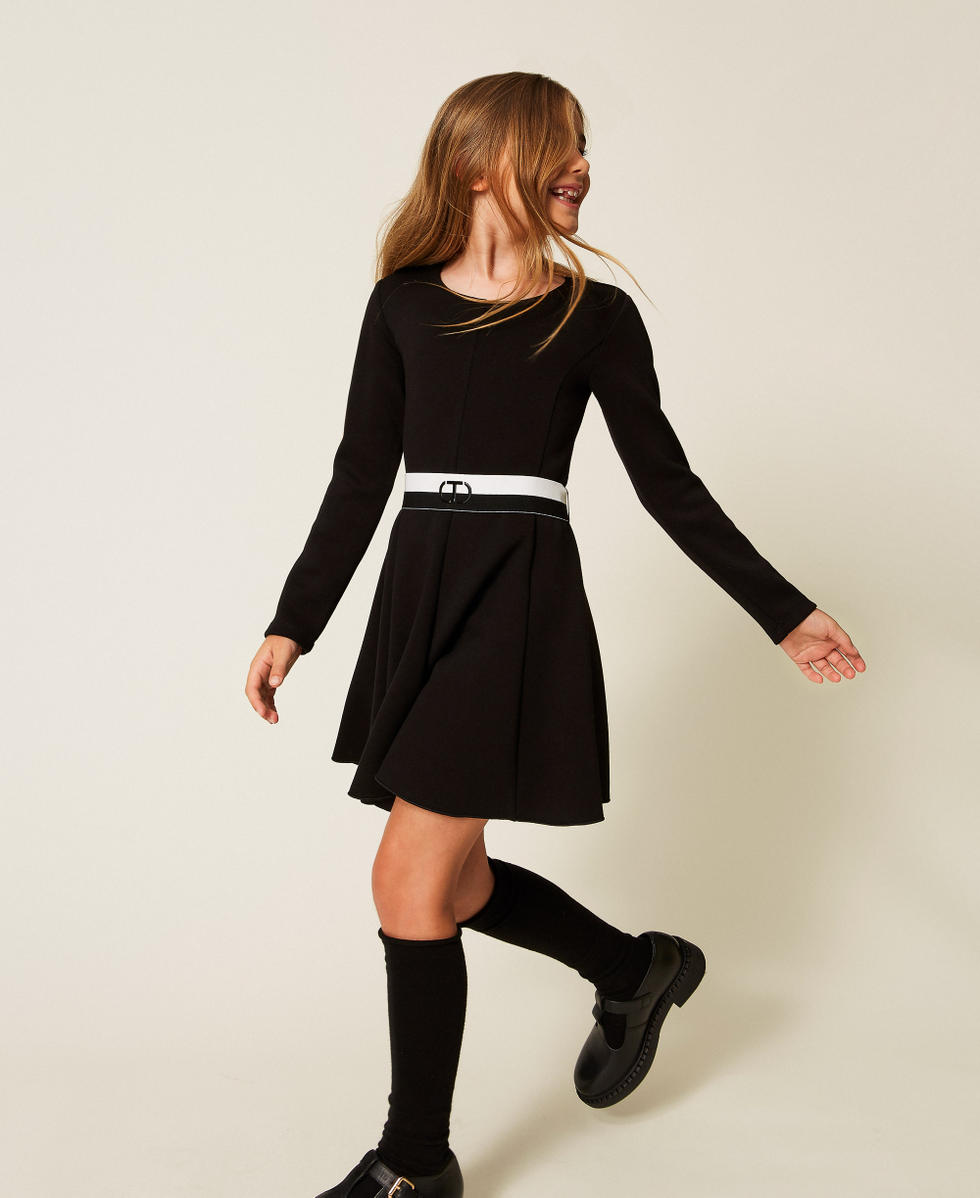 Robe courte en scuba avec ceinture Noir Fille 252GJ205B_00006_02