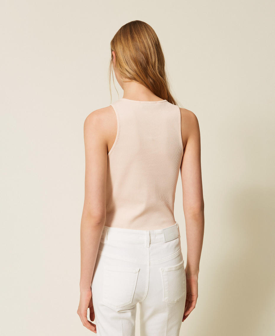 Ribbed top with logo Pearl Rose Woman 261TT2280_13144_03