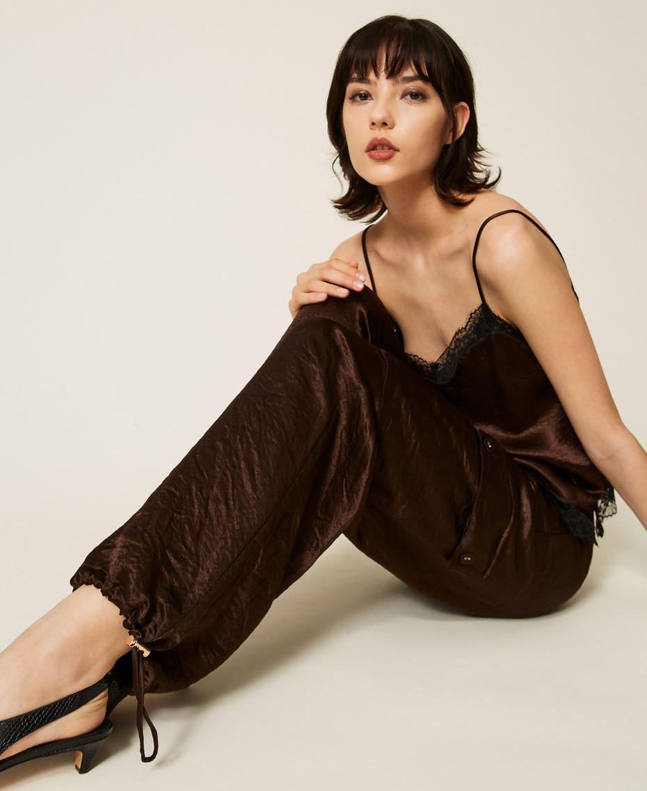 Froiss&eacute; satin cargo trousers Darkness Brown Woman 262TP2101_13411_PD